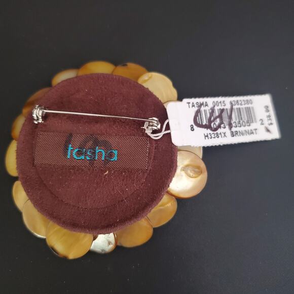 Tasha For Nordstrom Mother of Pearl Disc Blooming Flower Pin Brooch New with Tag - Picture 5 of 8